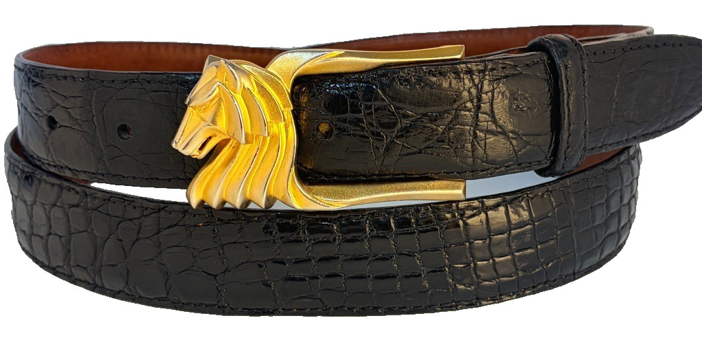Rick Cameron Sterling Silver .925 Wolf Vermeil Belt Buckle Genuine Alligator 36
