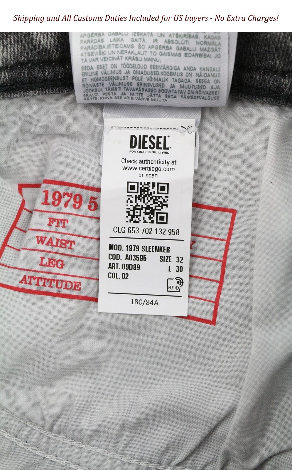 DIESEL 1979 Sleenker 09D89 Men’s Jeans W32/L30 Skinny Leg Low Waist Grey RRP195