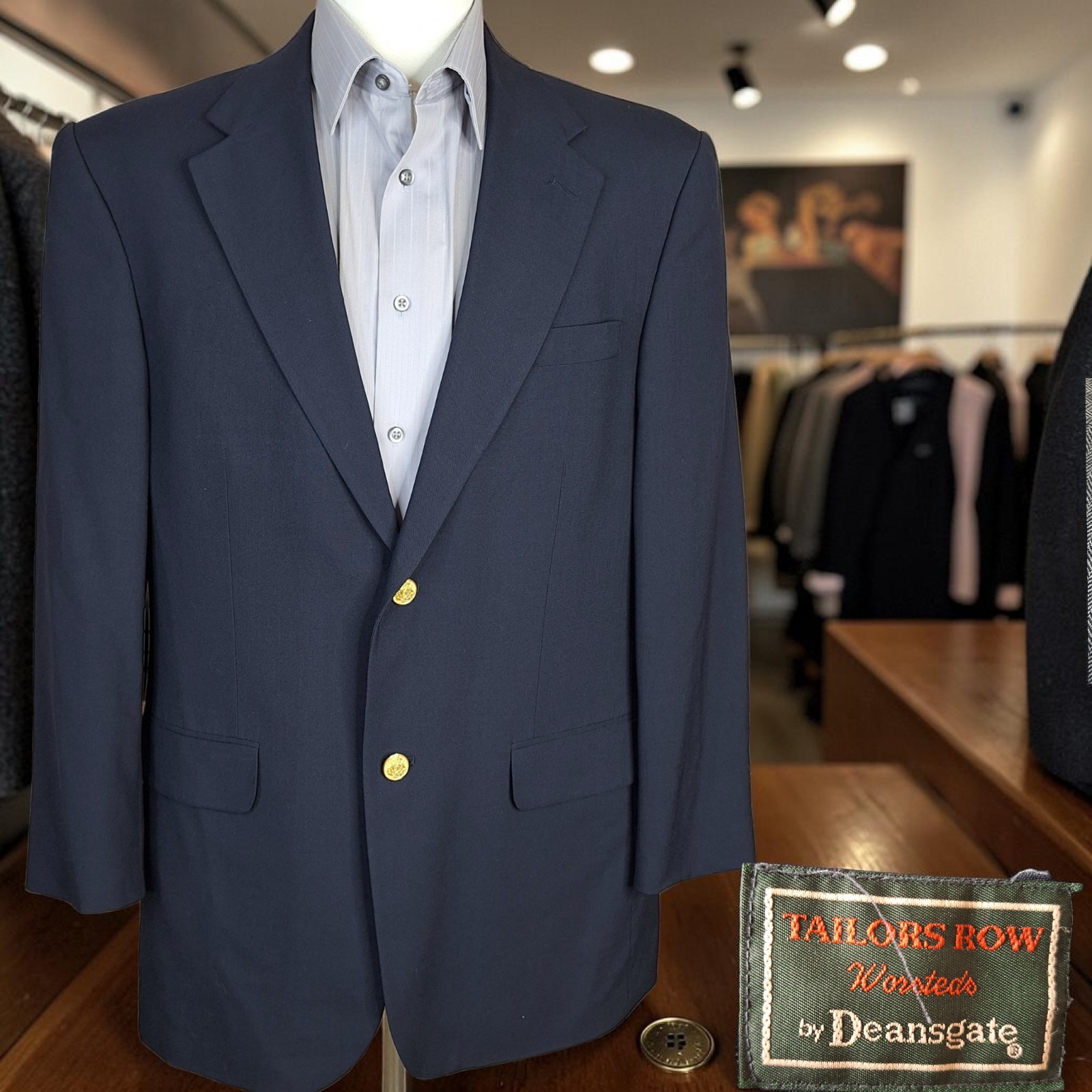 Deansgate Wool Blazer Jacket Mens 42R Navy with Gold Buttons
