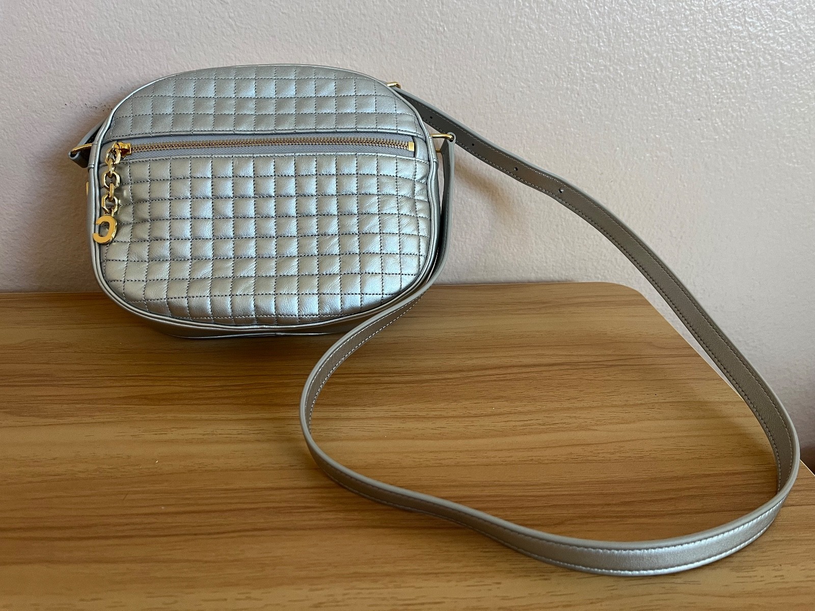 CELINE C charm crossbody leather bag, silver
