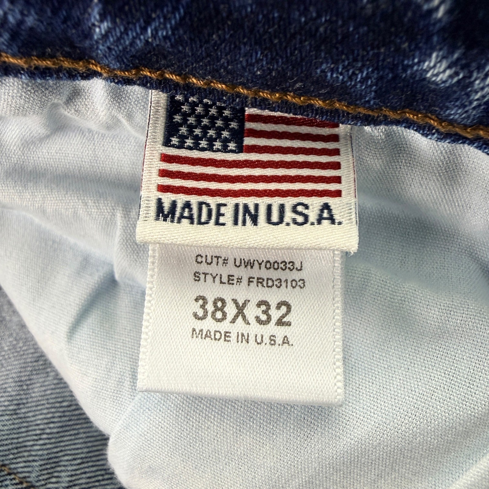 FIRST ROW Mens Slim Straight Acid Wash Jeans American Flag Pocket 38×32 NWT