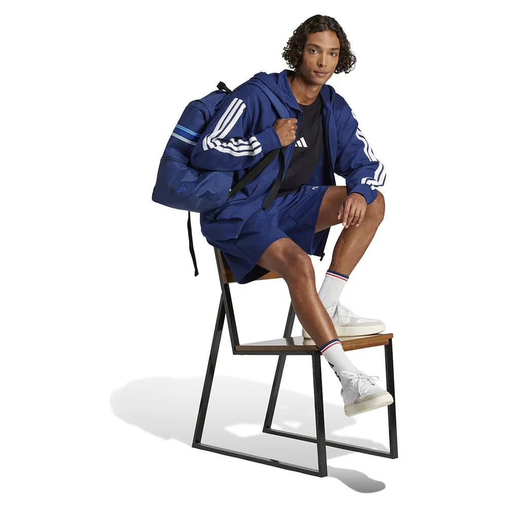 Adidas men Essential French Terry 3-Stripes Full-Zip Hoodie Royal Blue White 2XL