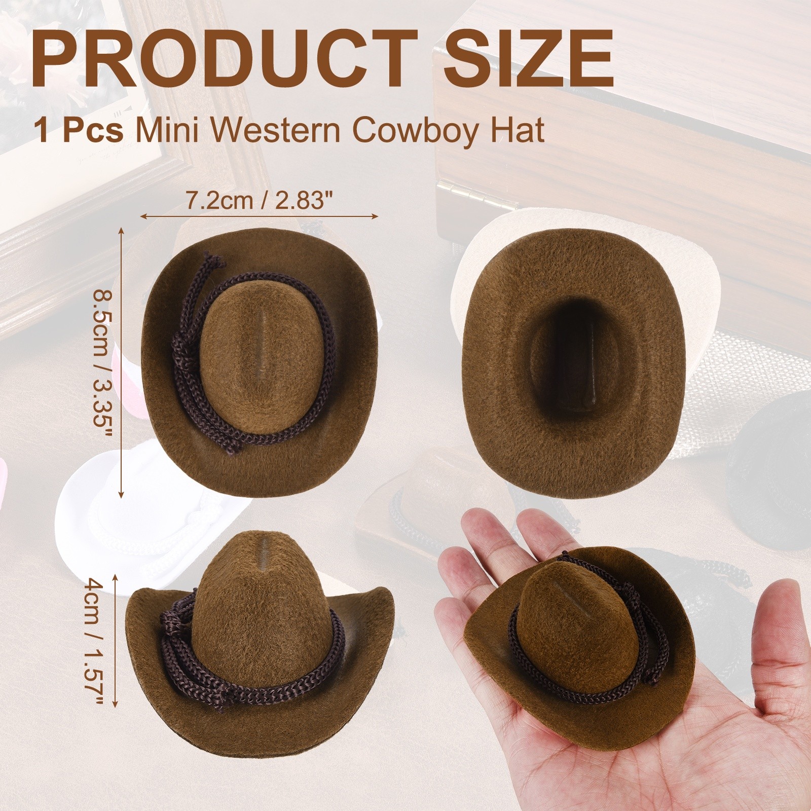 Brown Mini Cowboy Hats for Crafts Dolls Wedding, 8.5cm x 7.1cm x 4cm