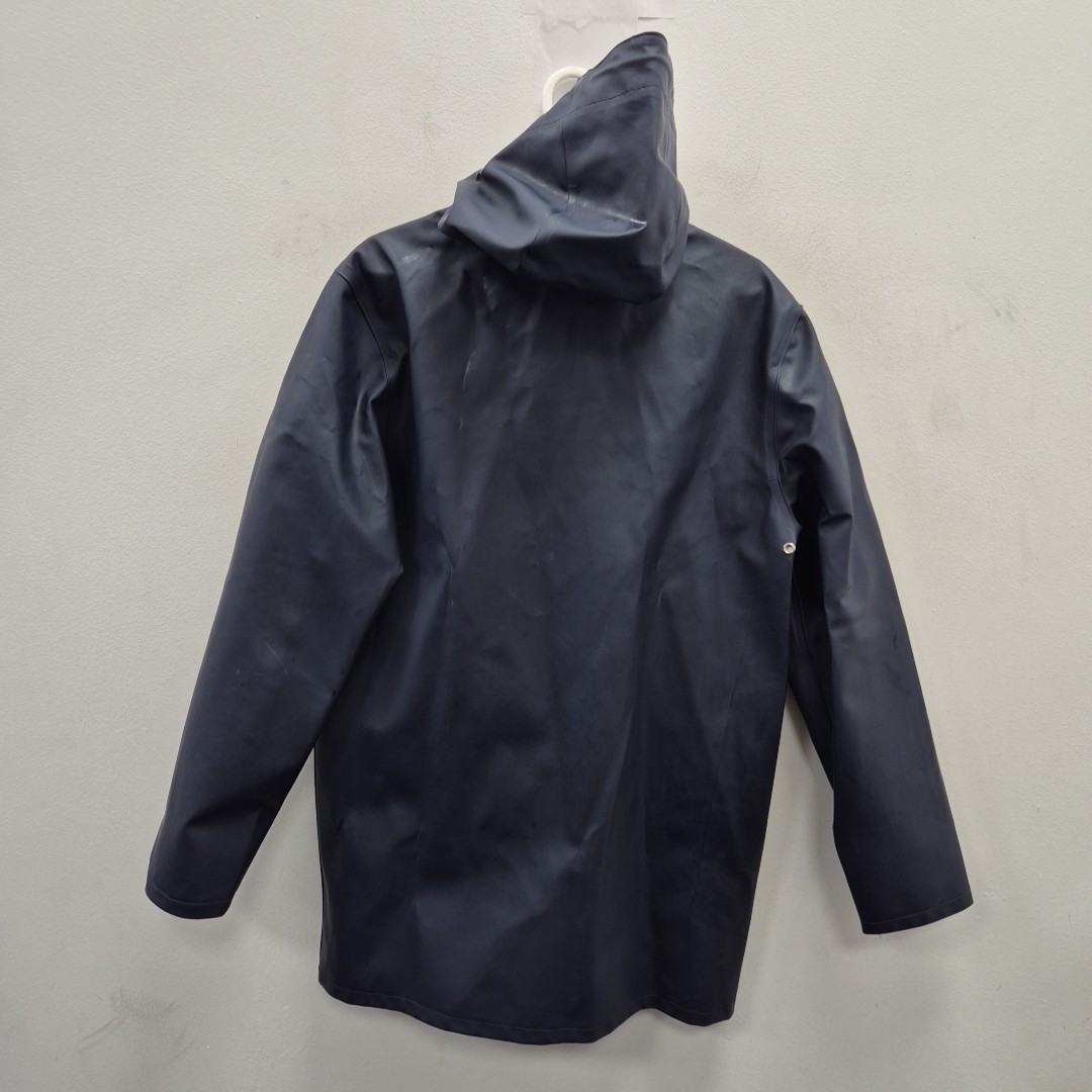 Stutterheim Stockholm Blue Navy Waterproof Rain Hooded Rubber Coat Jacket Small