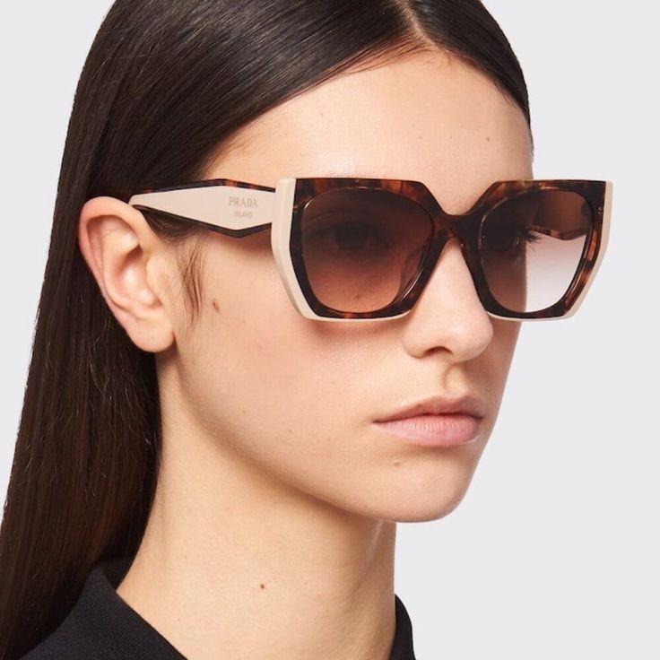 Prada PR15WS 01R0A6 Rectangle Sunglasses in Tortoise and Powder /Brown Lens