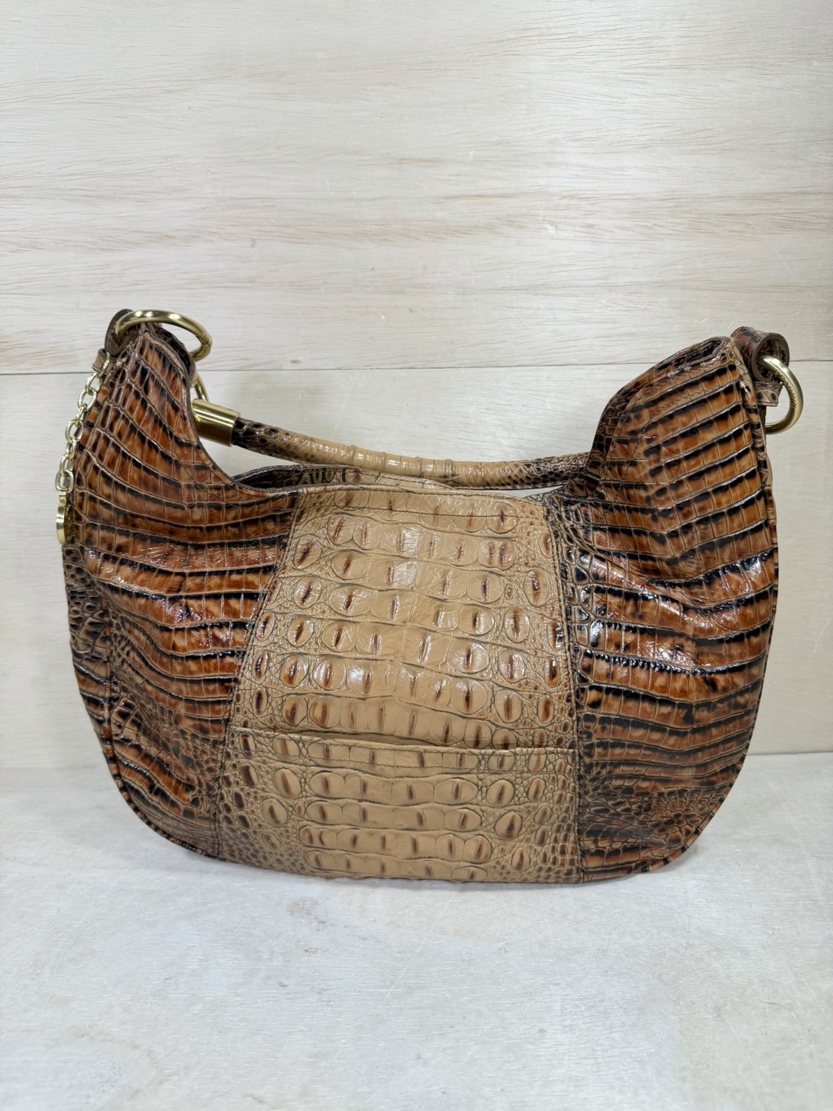 Brahmin Carmela Melbourne Tan Croc Embossed Hobo Shoulder Handbag Luxury