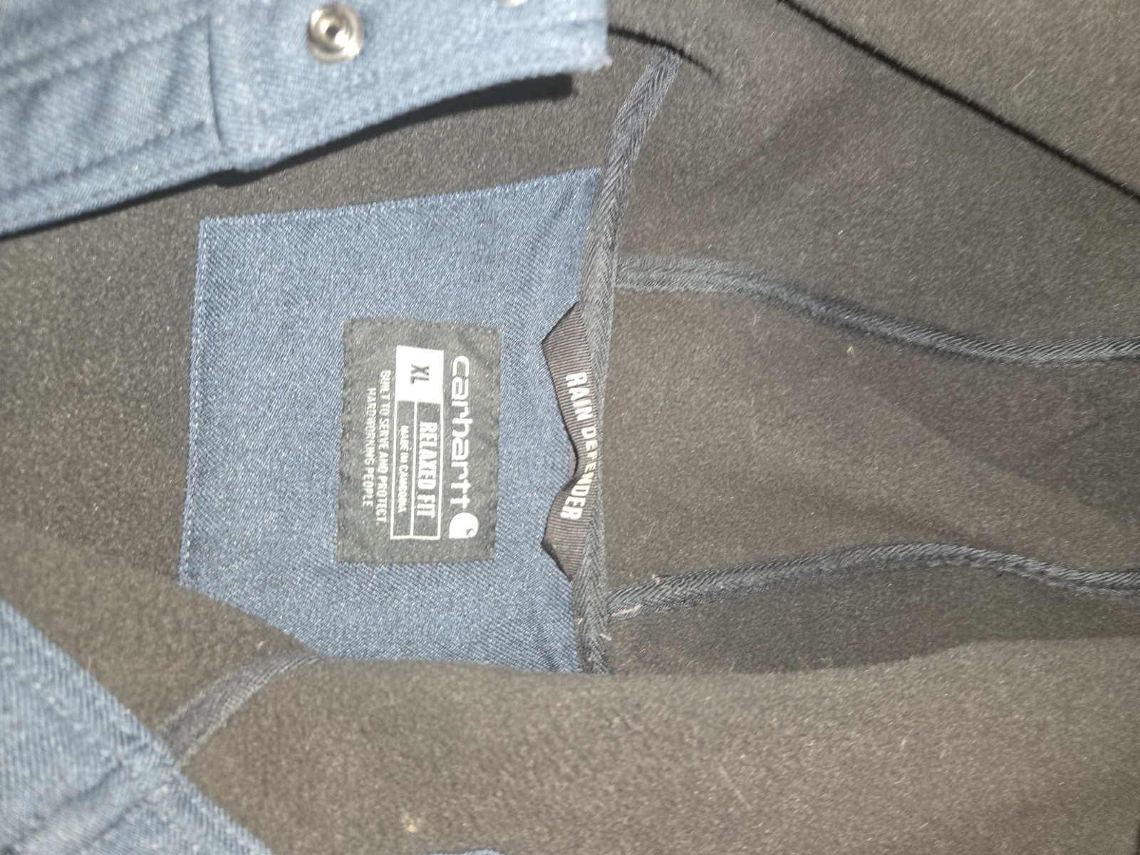 Carhartt Navy Button-Front Jacket Mens L Relaxed Fit Pockets Workwear