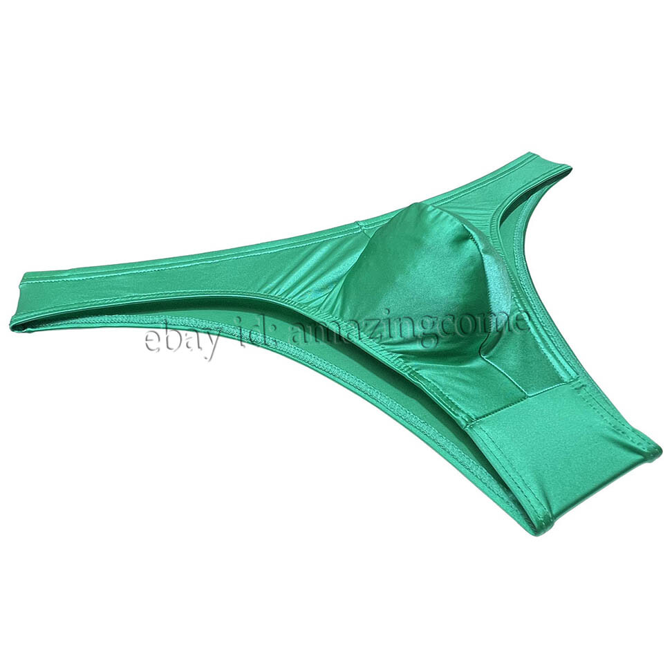 Sex Men Silk Glossy Bikini Briefs Male Cheek Underwear 1/2 Hip Coverage Swimsuit