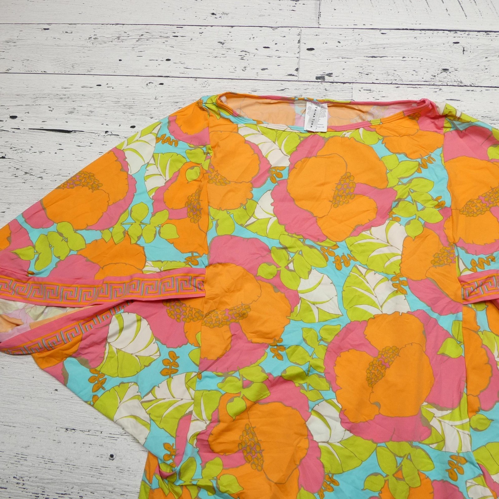 Trina Turk Shirt Womens Small Multicolor Floral Batwing Dolman Top Nylon Print