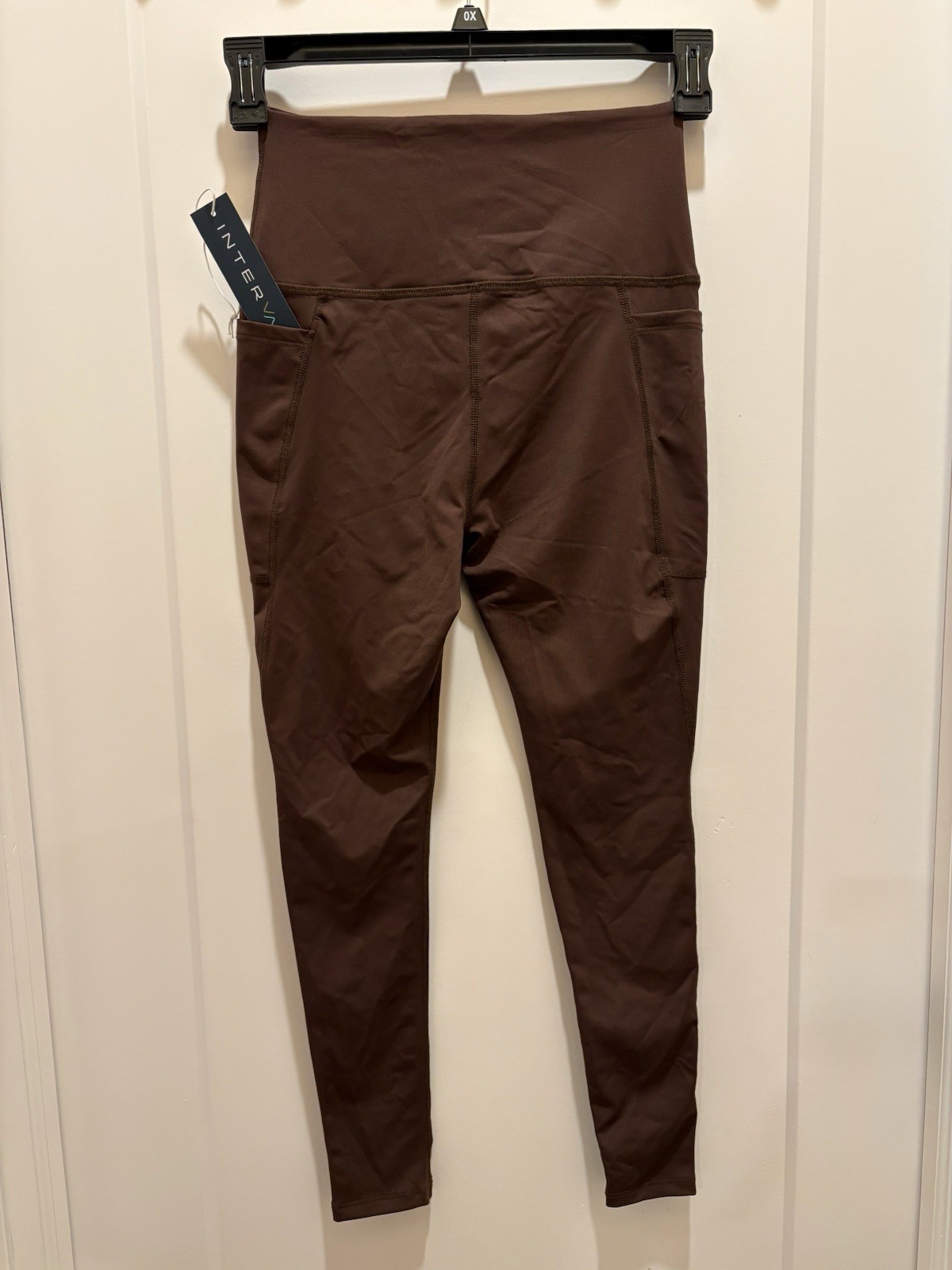 INTERVAL Women’s Brown Ankle Leggings L High Waist 80% Nylon 20% Spandex Pockets