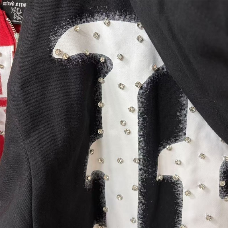 Mixed Emotion – Beaded Letter Print Zippered Hooded Sweatshirt