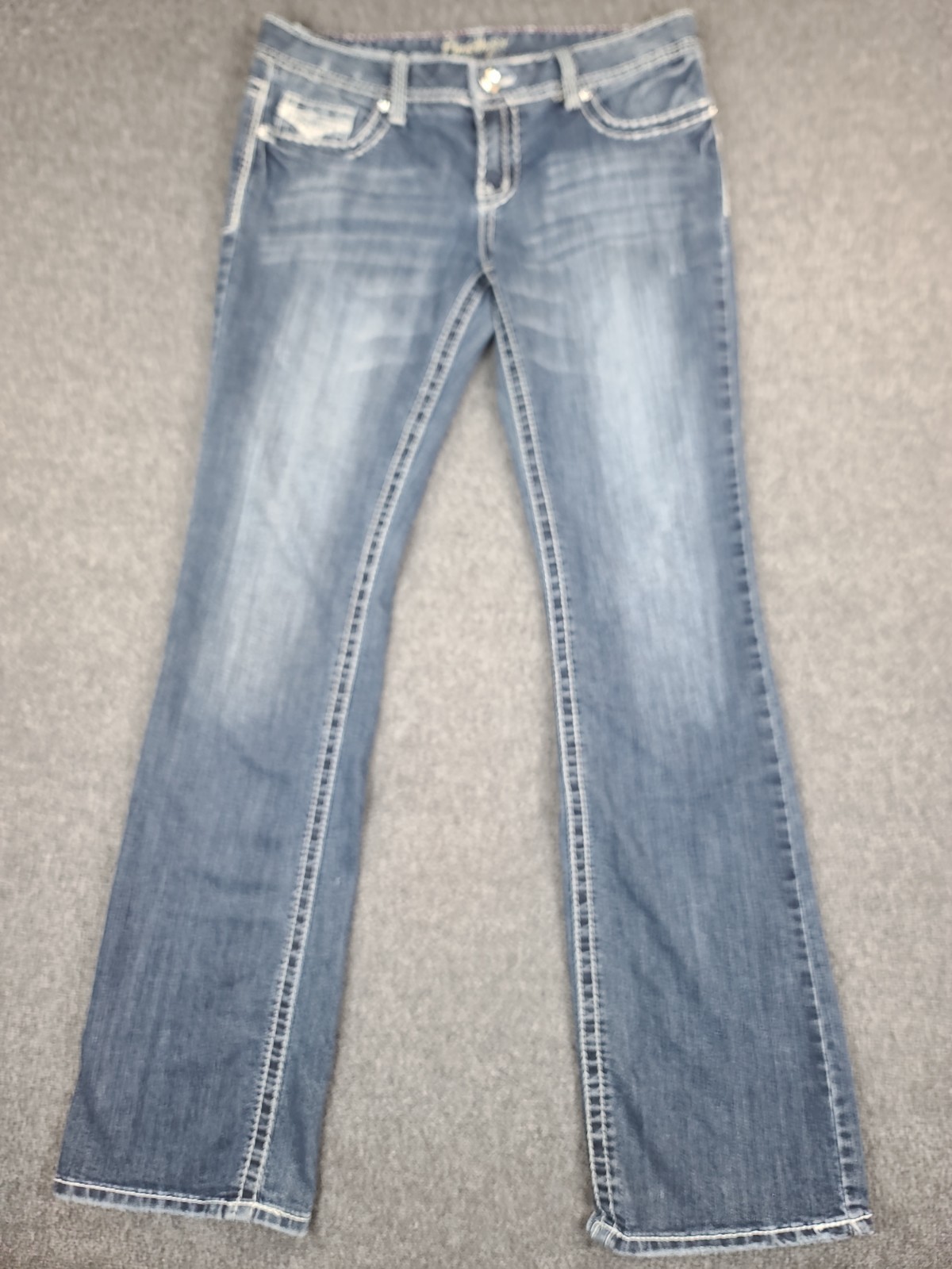 Amethyst Y2K Low Rise Bootcut Jeans Womens Size 13 Tall Distressed Medium Wash