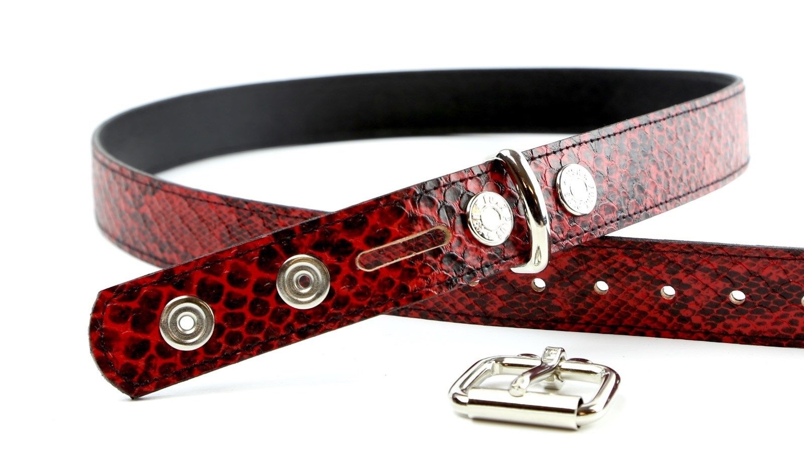 Red Python Snake Embossed Vegan Leather Belt Removable Buckle 1.25″ Wide 29mm