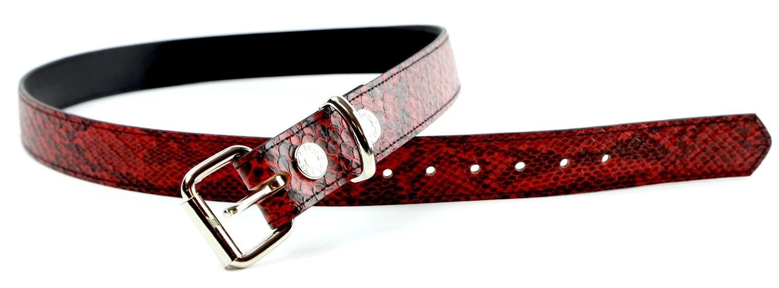 Red Python Snake Embossed Vegan Leather Belt Removable Buckle 1.25″ Wide 29mm