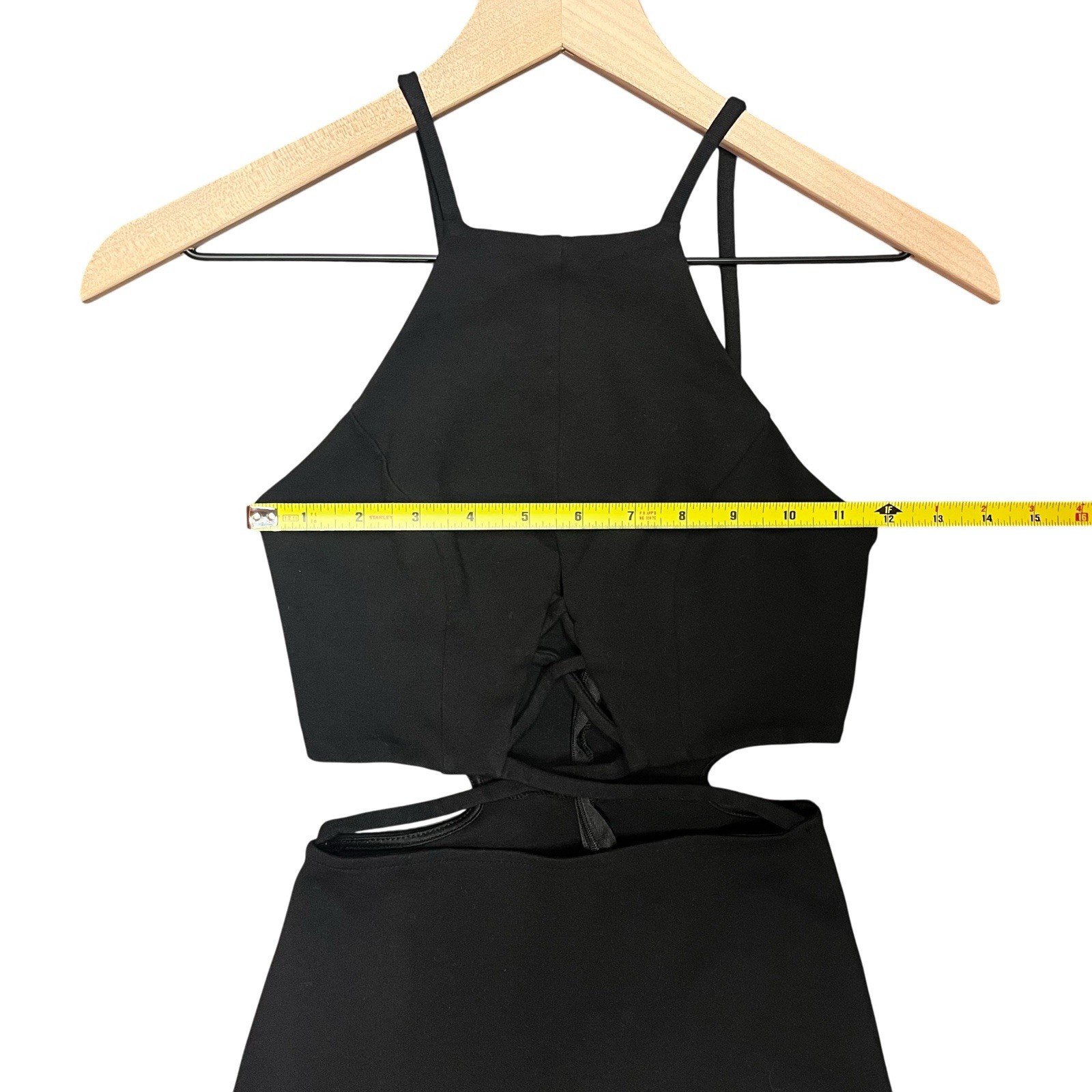 Solemio Black Halter Cut-Out Lace-Up Strappy Bodycon Mini Dress Size S
