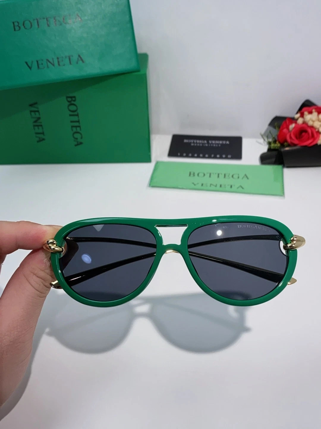 Bottega Veneta BV1418S Sunglasses Black Frame Yellow Lenses 58-15-145