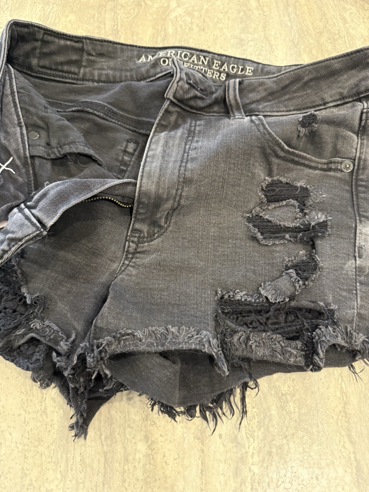 American Eagle Super Stretch, Black Jean Shorts Size 8