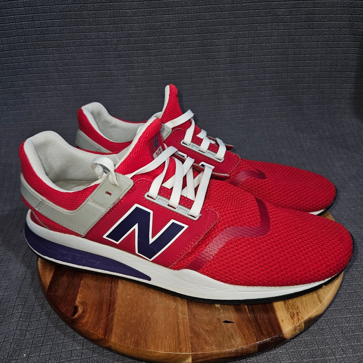 New Balance 247 Men’s 13 Red Navy Grey Lifestyle Athletic Runner Mesh
