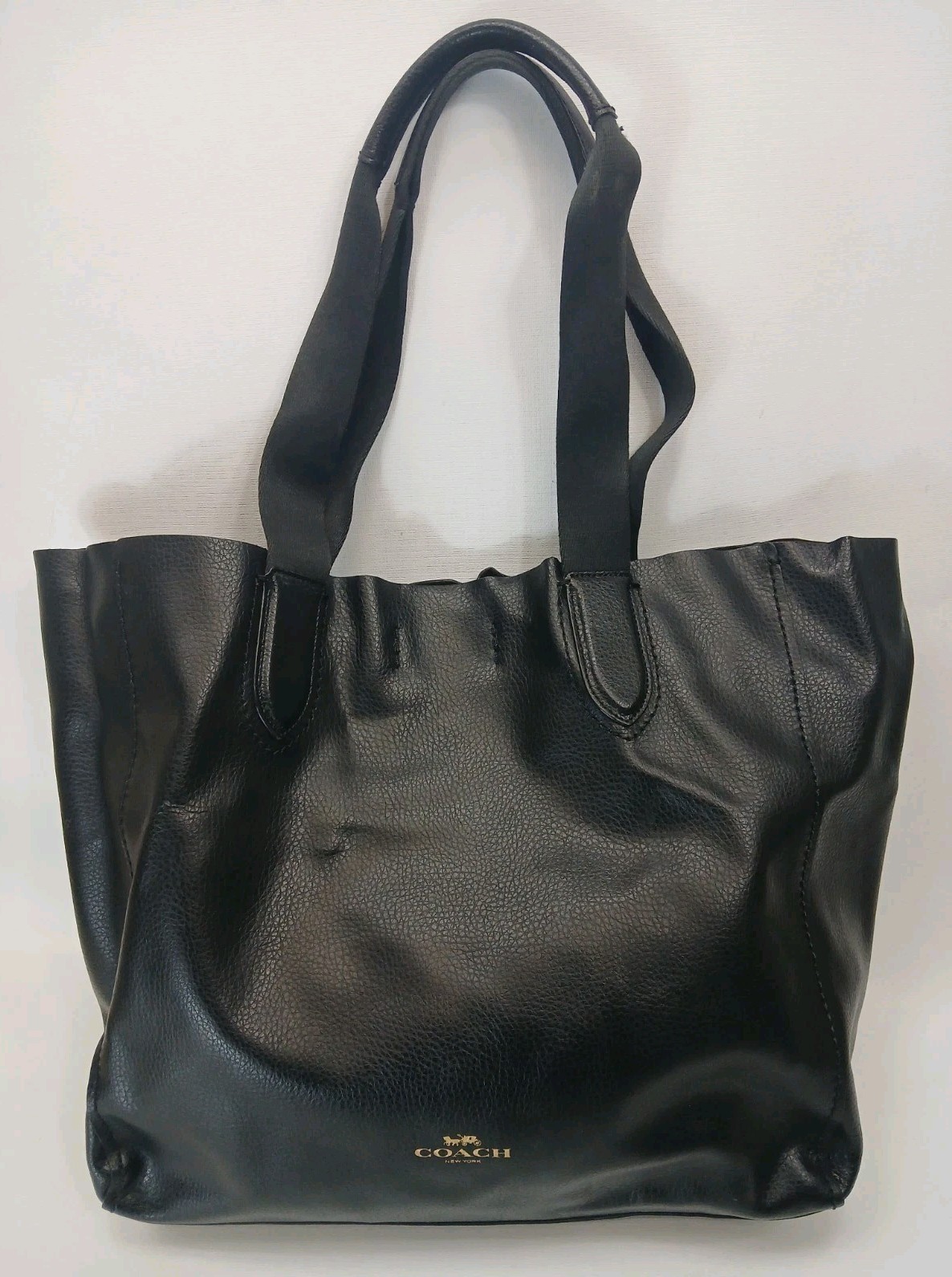 Coach Derby Saddle Black Pebbled Soft Leather Tote Shoulder Bag Snap F59818