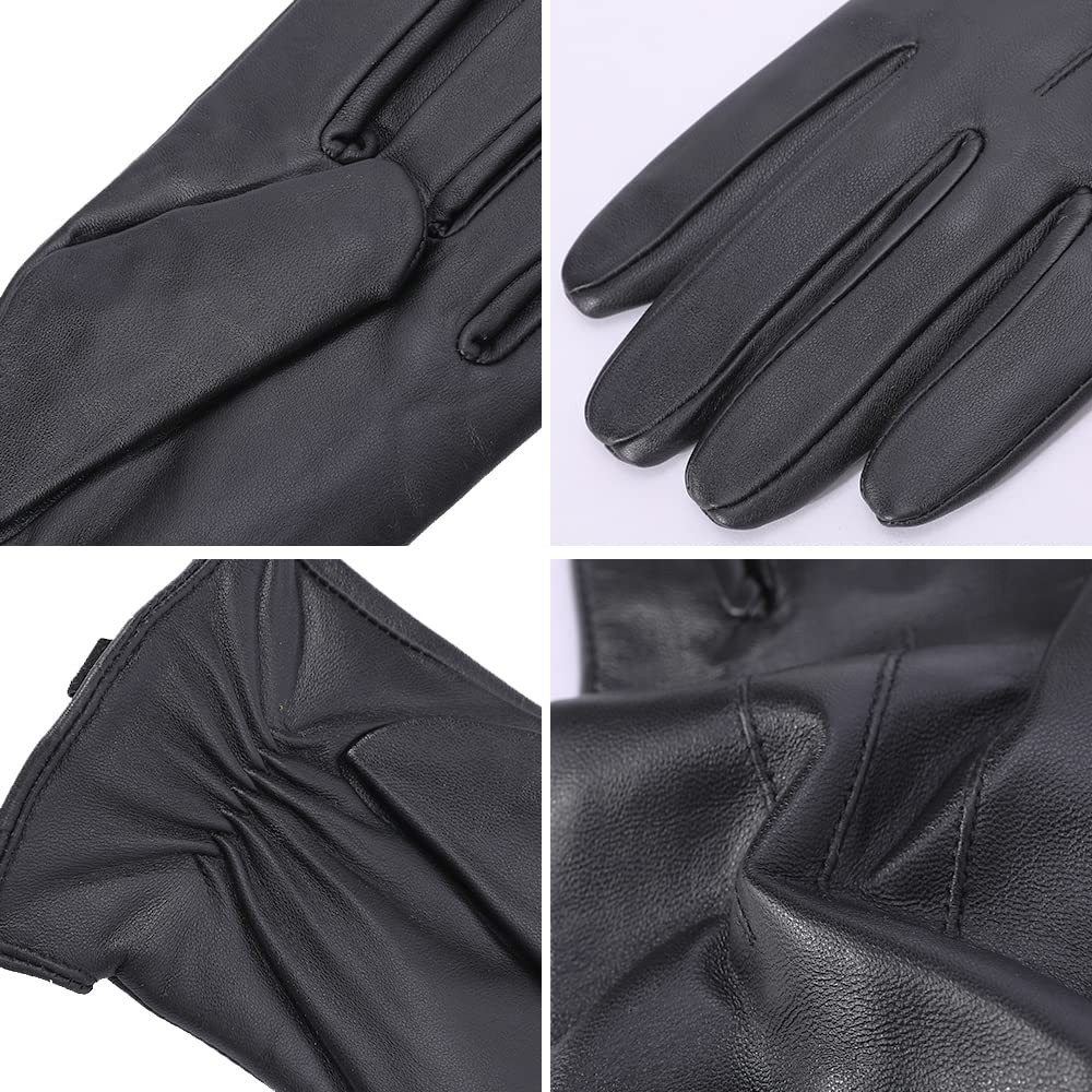 Mens Black Nappa Lambskin Leather Gloves with Cashmere Lining, Medium