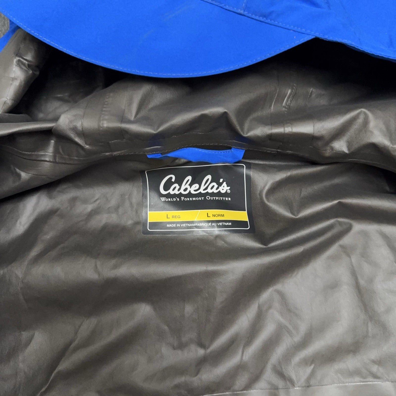 Cabelas Goretex Jacket Men Large Blue Dry Plus Rain Coat Full Zip Hooded READ