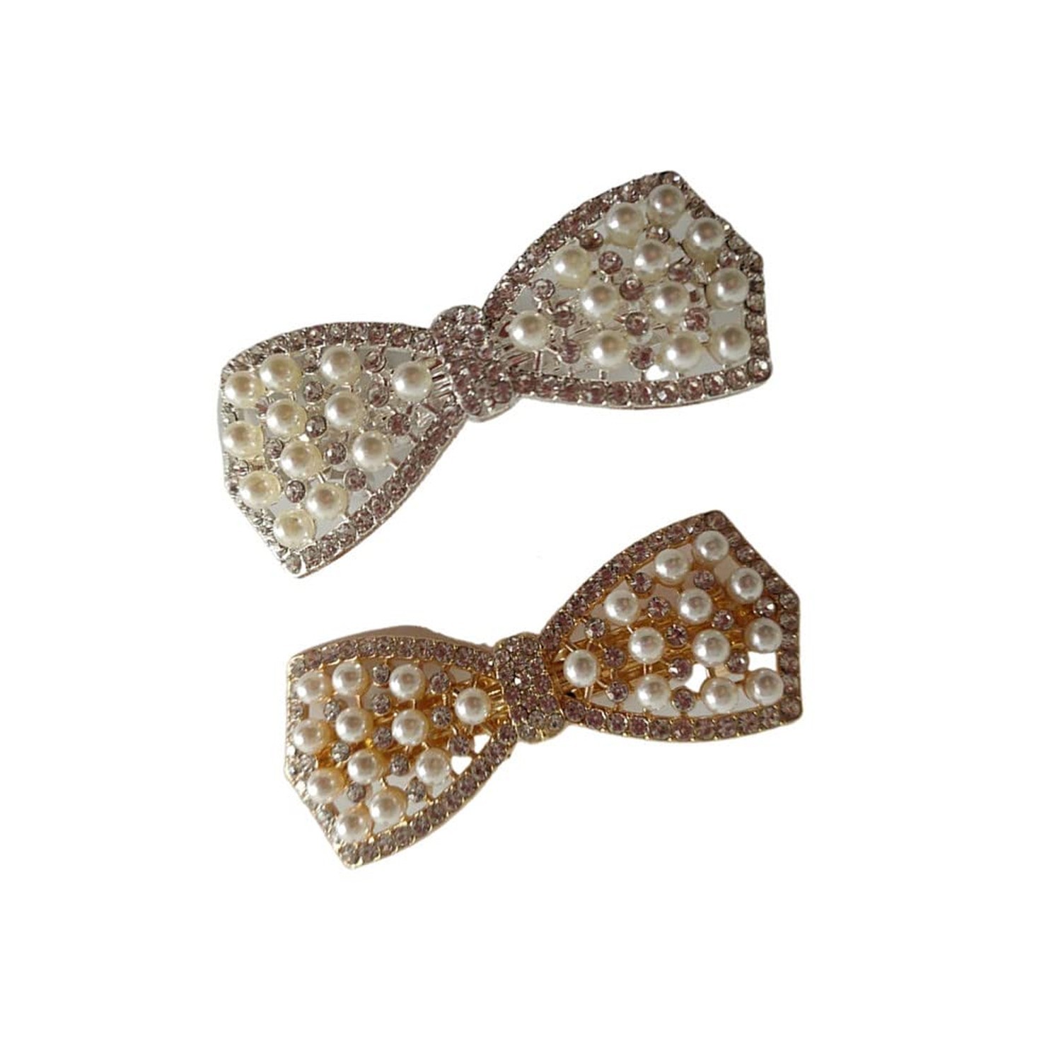 Rhinestone Pearl Bow Hairpin Barrettes, 2 Pack Crystal Shiny Crystal Bow Hair…