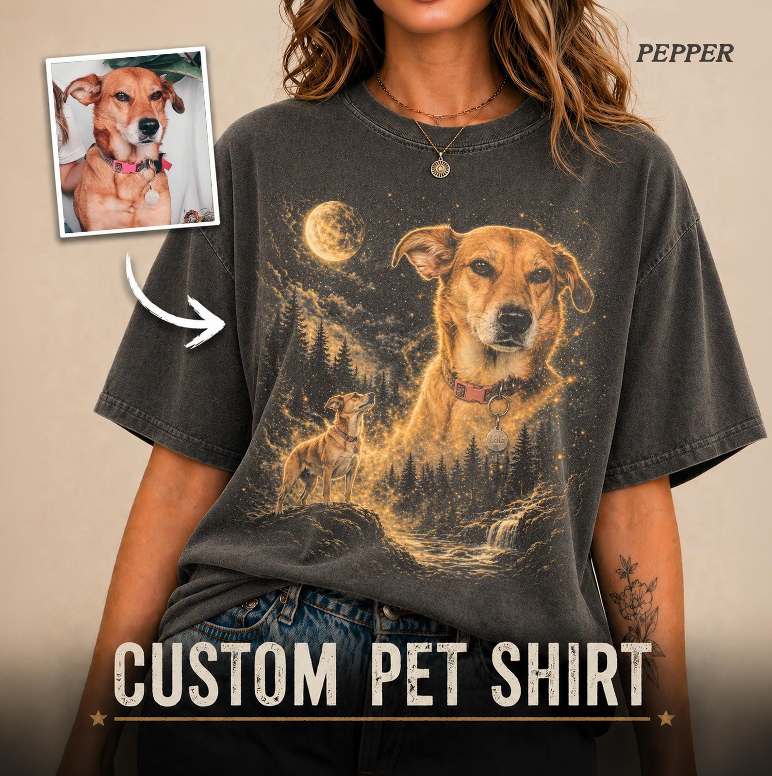 Custom Pet Photo Shirt Personalized Dog Howling to the Moon Gift