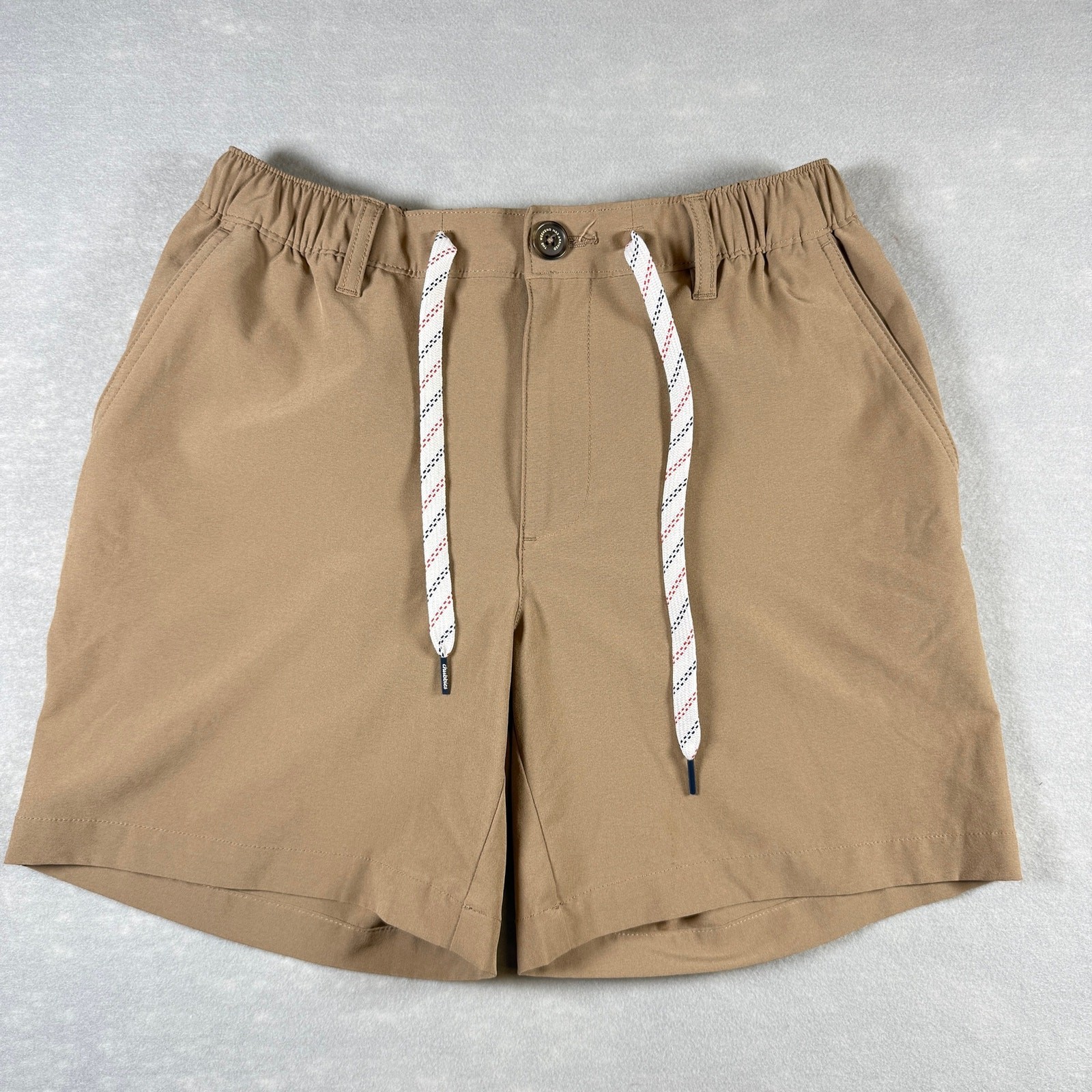 Chubbies everywhere shorts – tan drawstring elastic waist hybrid 6″ inseam sz S