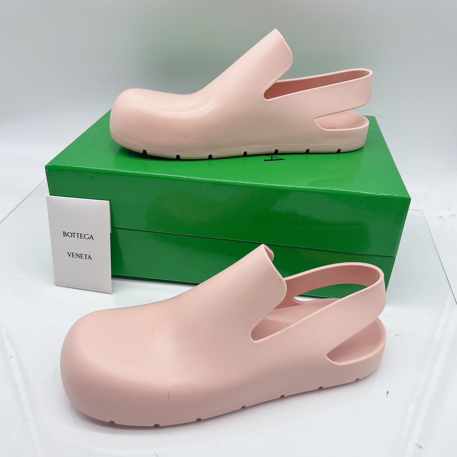 Bottega Veneta Puddle Sandals Peachy Pink Rubber Slingback Mule Clog Flats EU 38