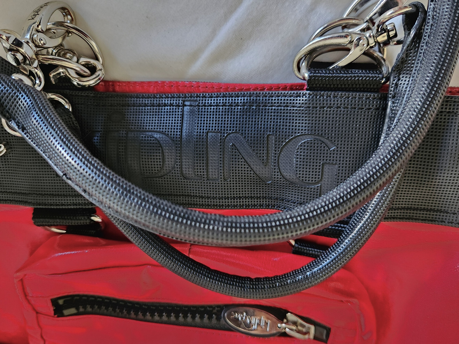 Kipling Fergie Glossy Convertible Crossbody Bag Tote Red and Black, Front Pouch