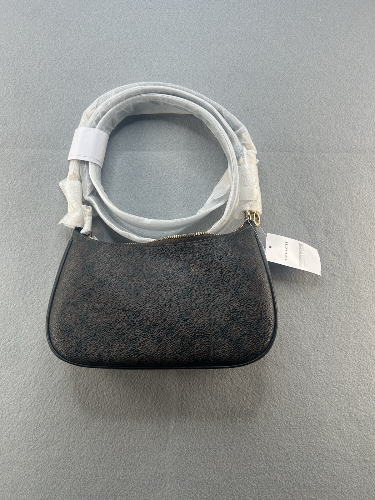 Coach Signature Teri Shoulder Bag Brown Black Leather NWT CV933