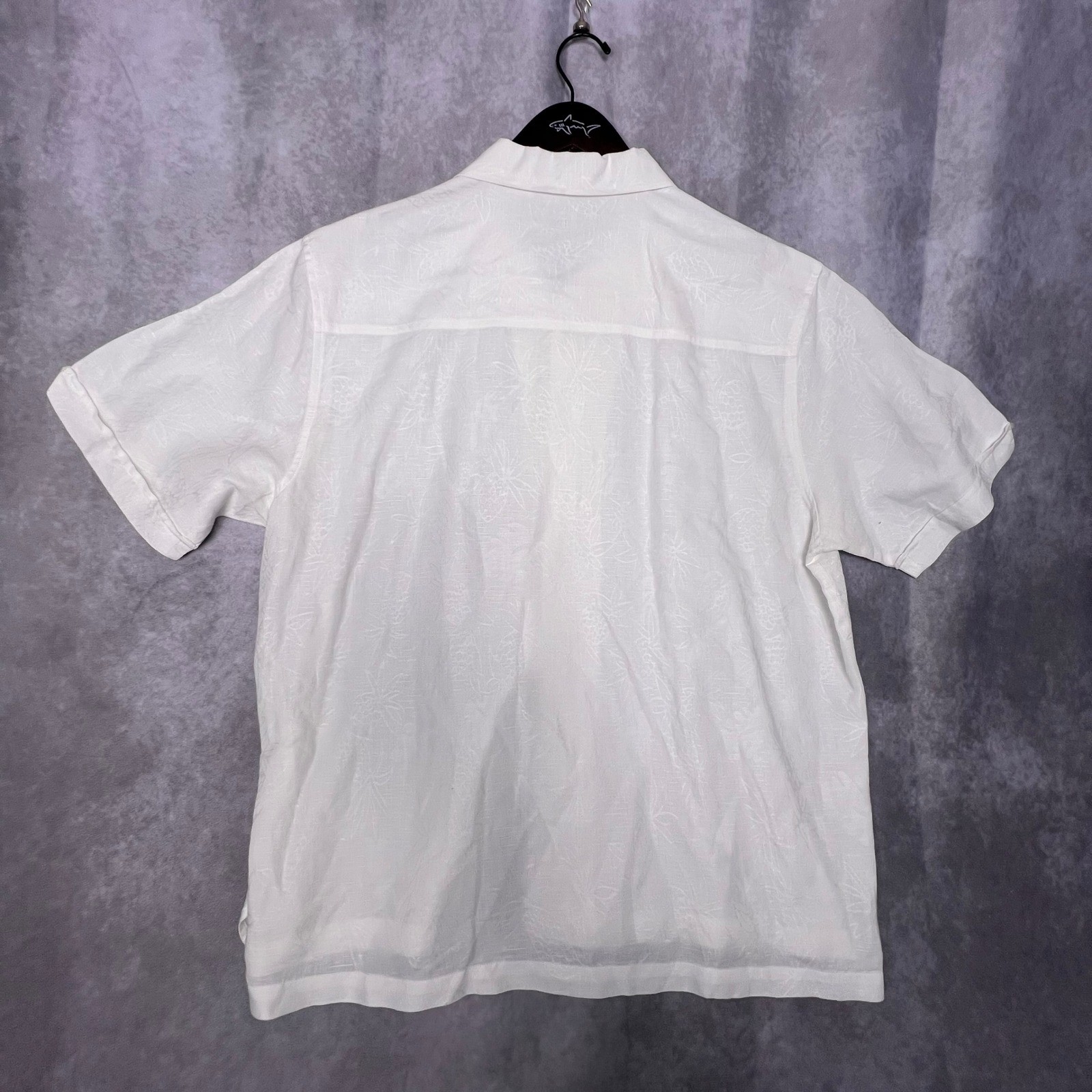 Cubavera Button Down Shirt Men XL White Excellent Linen Blend Jacquard Pineapple