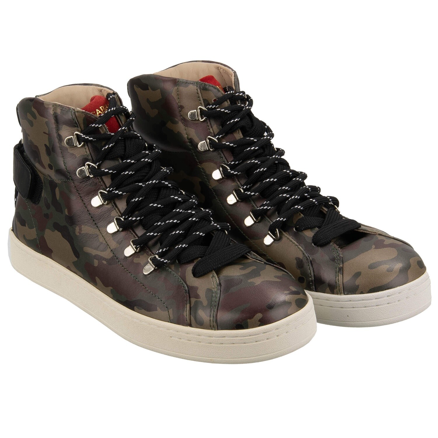 Dolce & Gabbana DG Logo Camouflage High Top Leather Sneakers Shoes Green
