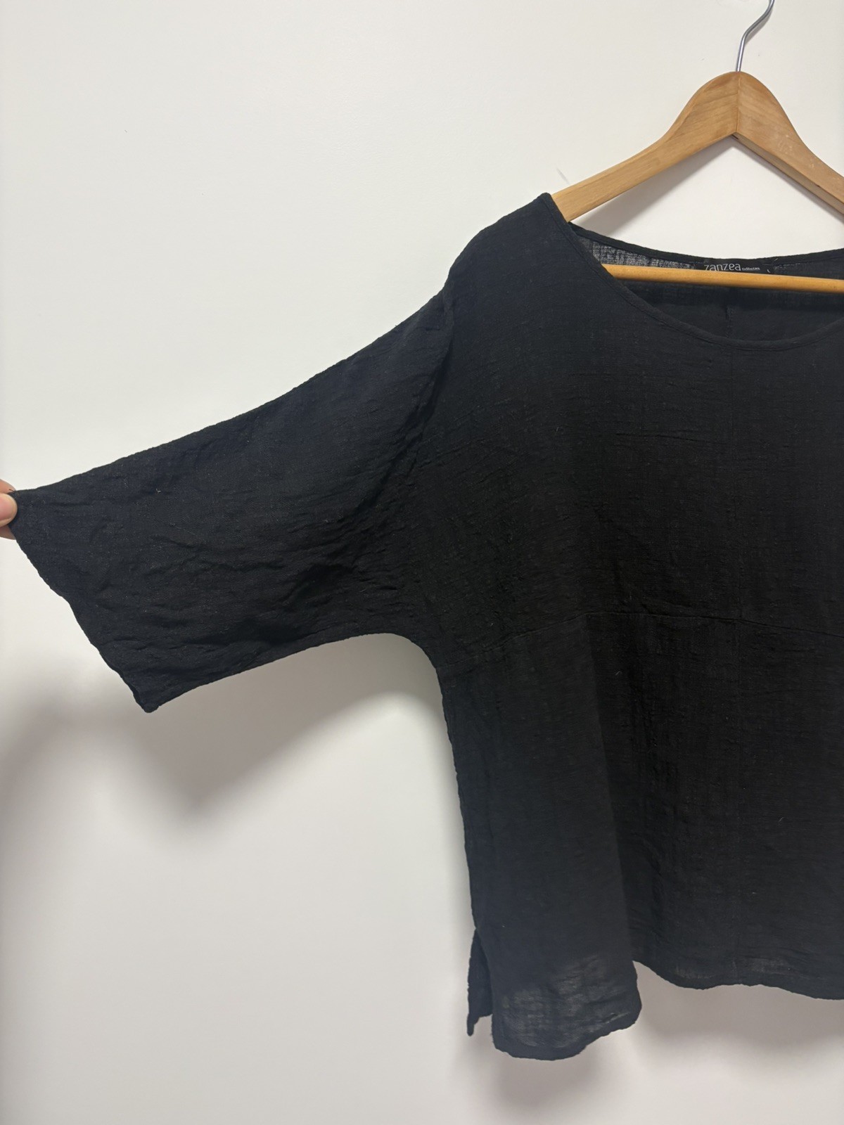 Black Cheesecloth Cotton Top 🖤 Size Large Zanzea Collection Boho Peasant Casual