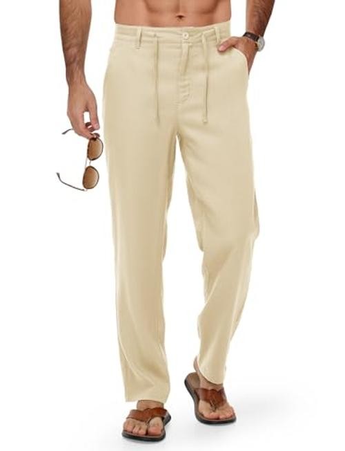 Men’s Linen Pants Casual Travel 5 Pockets Lightweight 30W x 29L Light Khaki