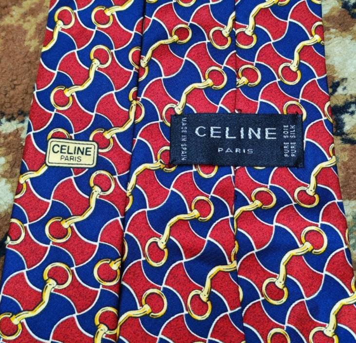 mens vintage Celine Paris classic 100% all silk luxury Geometric Knots neck tie