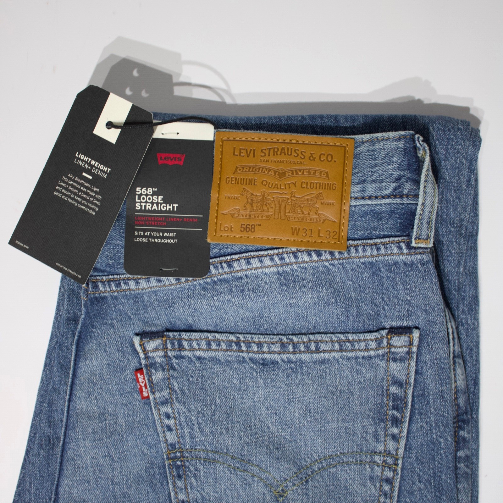 NWT $98 Levi’s Premium 568 Loose Straight Linen+ Medium Wash Jeans Men Sz. 31×32