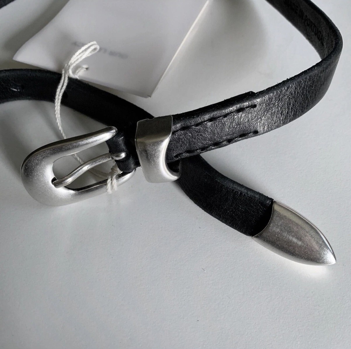 Belt Our Legacy Natural Texture Full-grain Leather Silver Buckle Belt Unisex