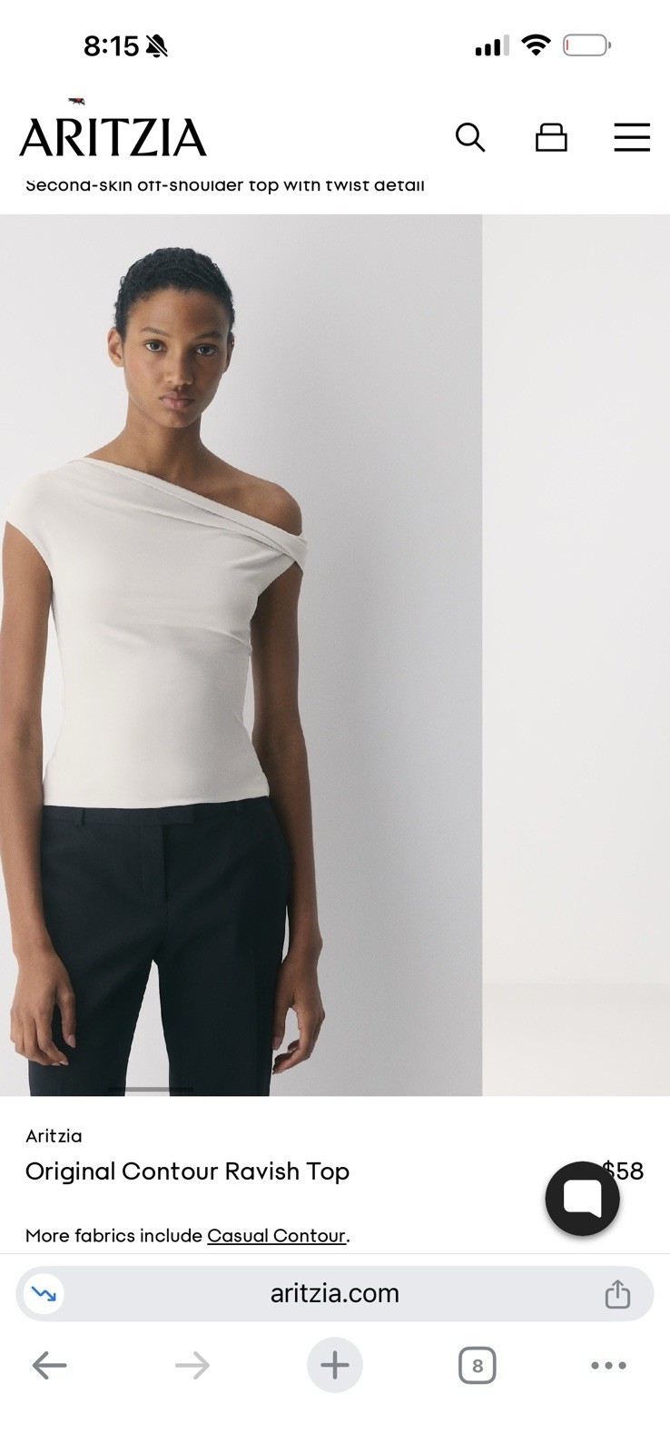 Aritzia Women`s $58 Original Contour Ravish Off-the-Shoulder Top size S