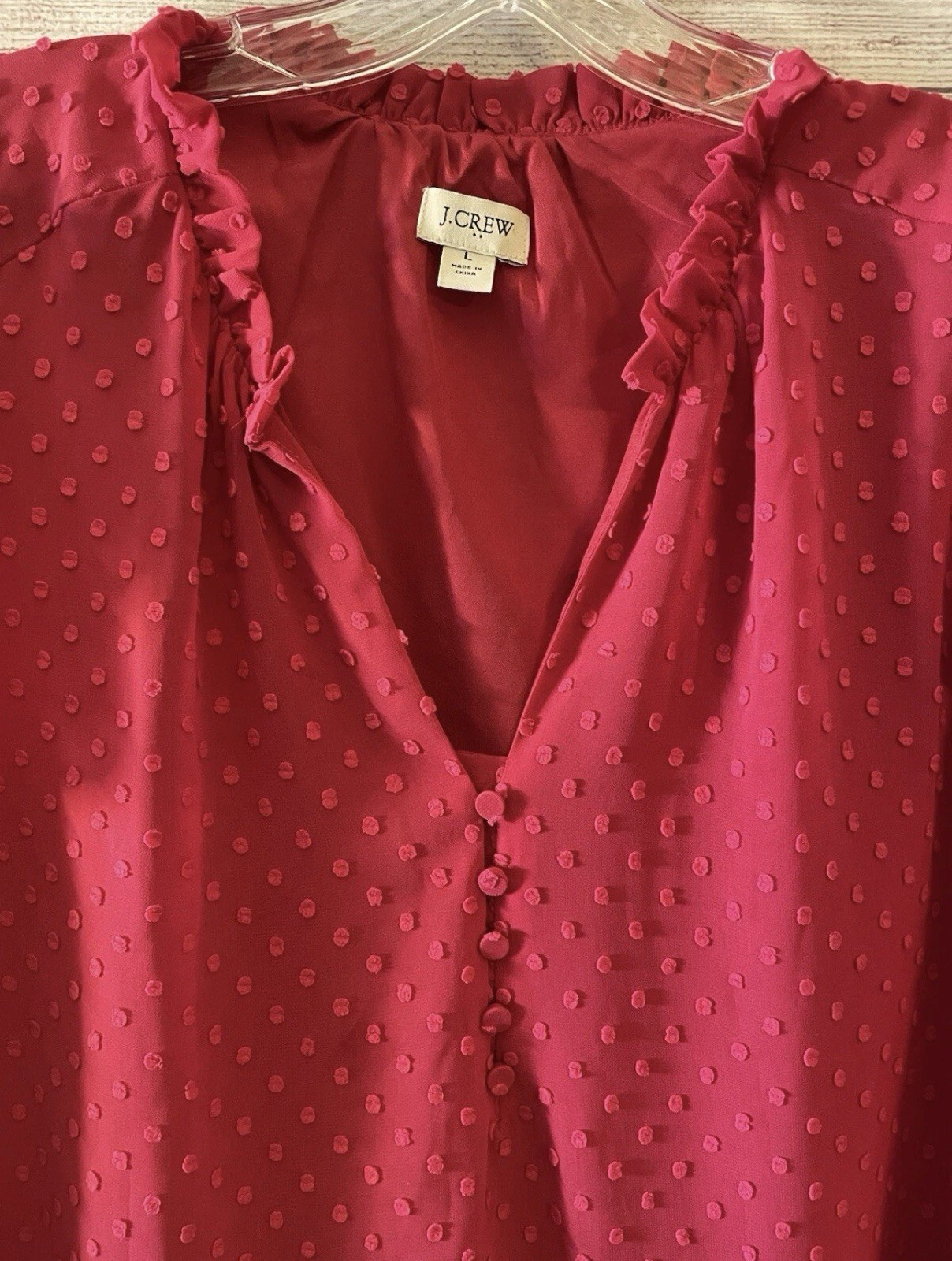J.Crew Swiss Dot Ruffle Flutter Sleeve Blouse L Pink Romantic Cottagecore Boho