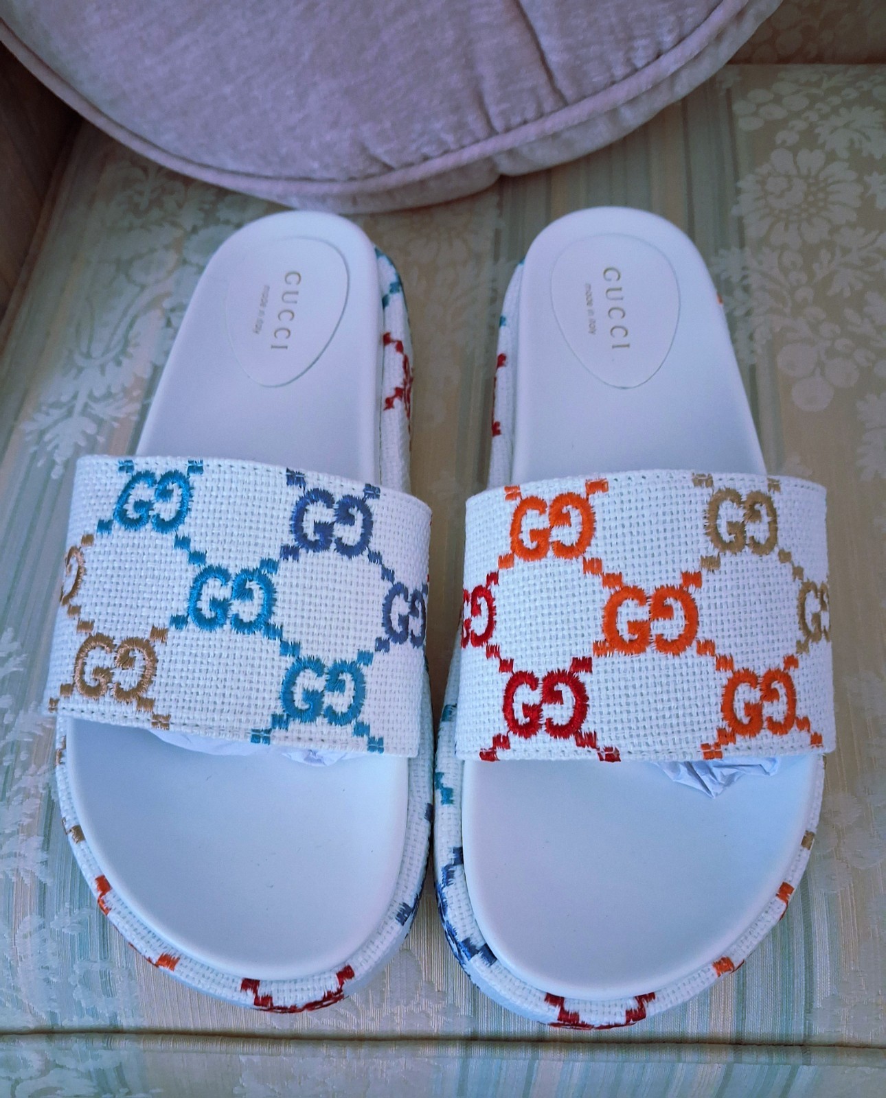 Gucci GG‎ Multicolor Angelina Platform Slide Sandals Size EU 44 Women’s