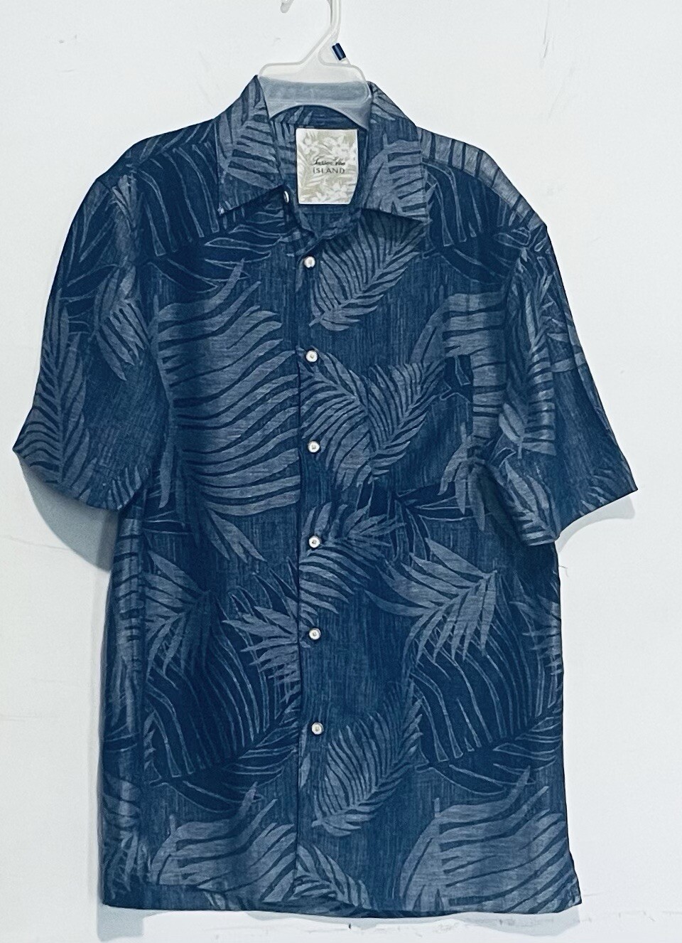 Tasso Elba Mens Short Sleeve Silk Linen Shirt Blue Tropical