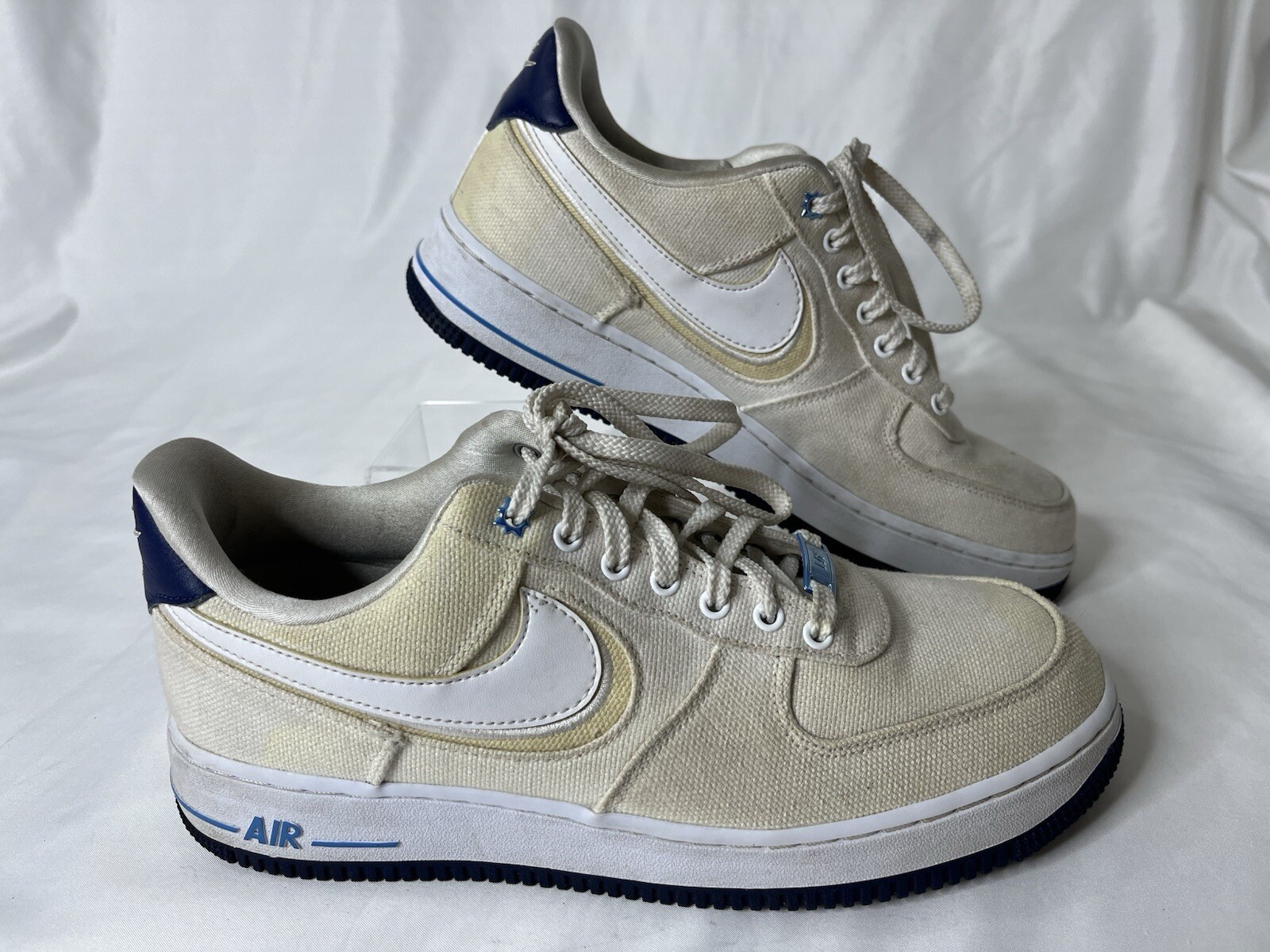 Nike Mens Air Force 1 PRM White Fossil Blue Void DB3541-100 Size 10.5 GUC