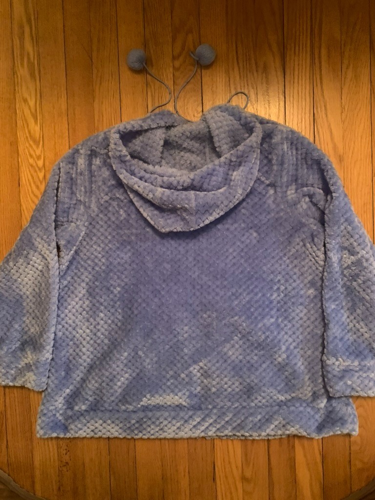 Dreams & Co. Blue Textured Plush Fleece Zip-Up Hoodie Medium Pom-Pom Cuddly