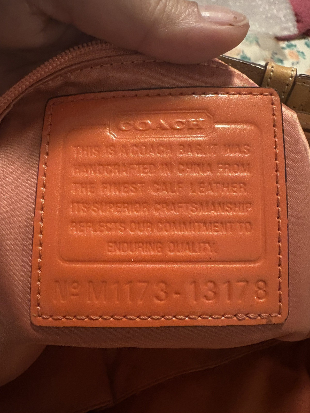 Coach Signature Embossed Leah Orange Patent Leather Tote Shoulder Handbag F14662