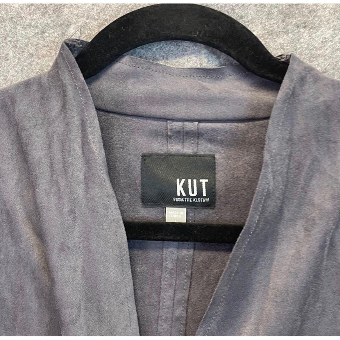 KUT FROM THE KLOTH Dianne Jacket Women Large Gray Faux Suede Drape Front Cinch
