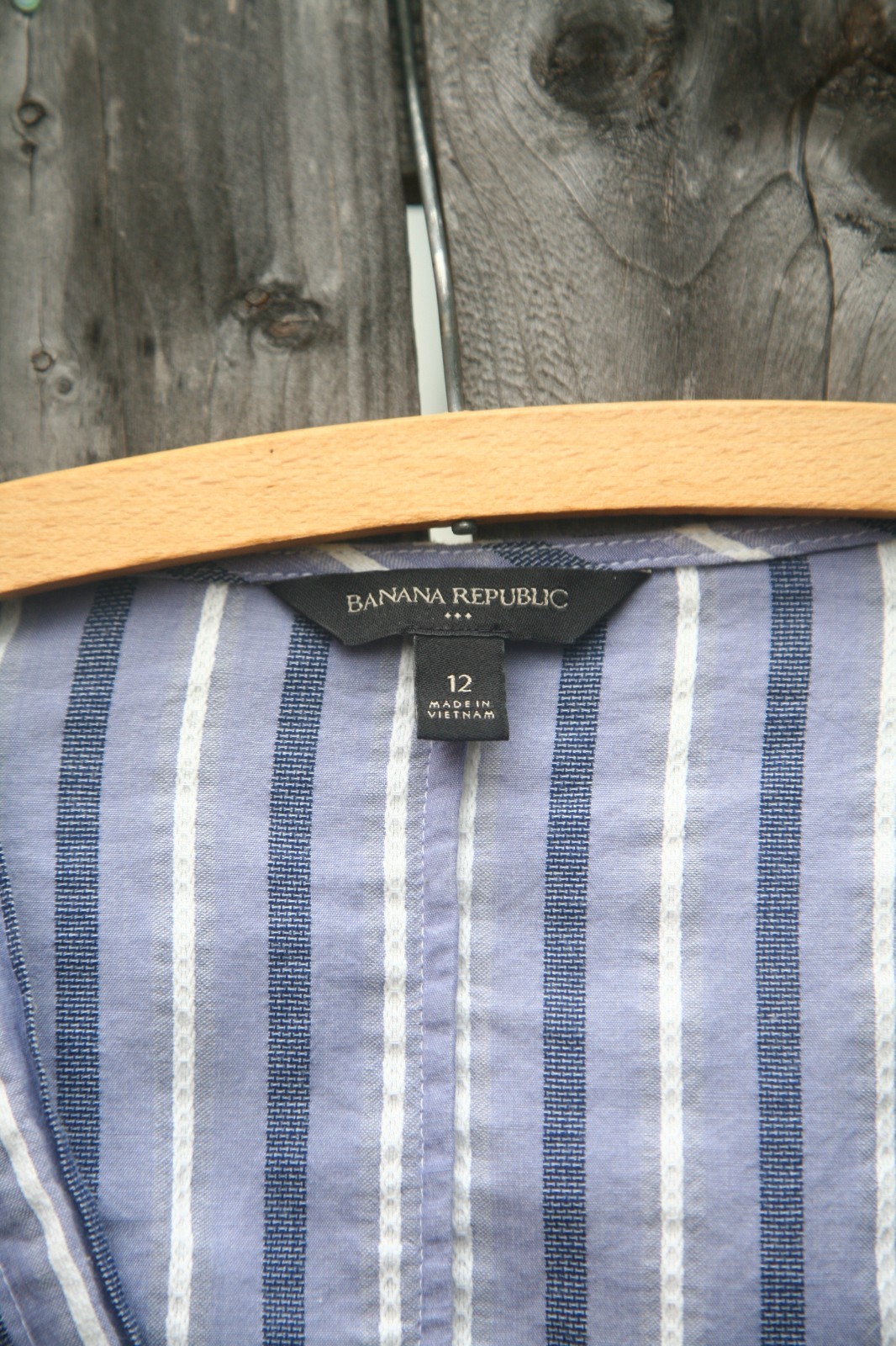 Size 12 – BANANA REPUBLIC Women’s Striped Blue Cotton Deep V Neck Blouse