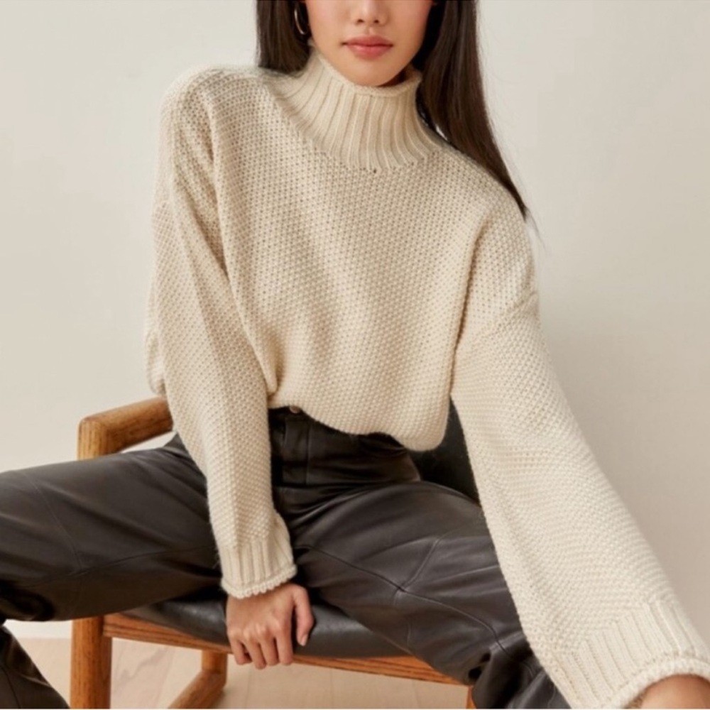 Reformation Poste Baby Alpaca Turtleneck Knit Sweater Cream XS