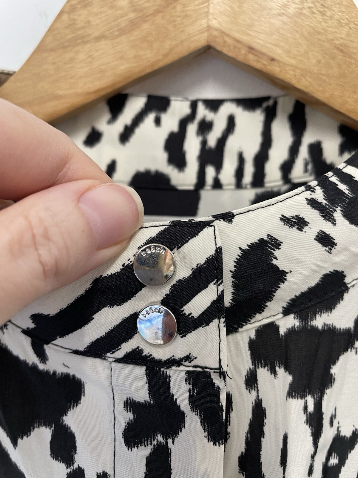 Ba&sh Opus Blouse Size 1 UK 8 Blk Off White Leopard Print Puff Sleeves Chiffon