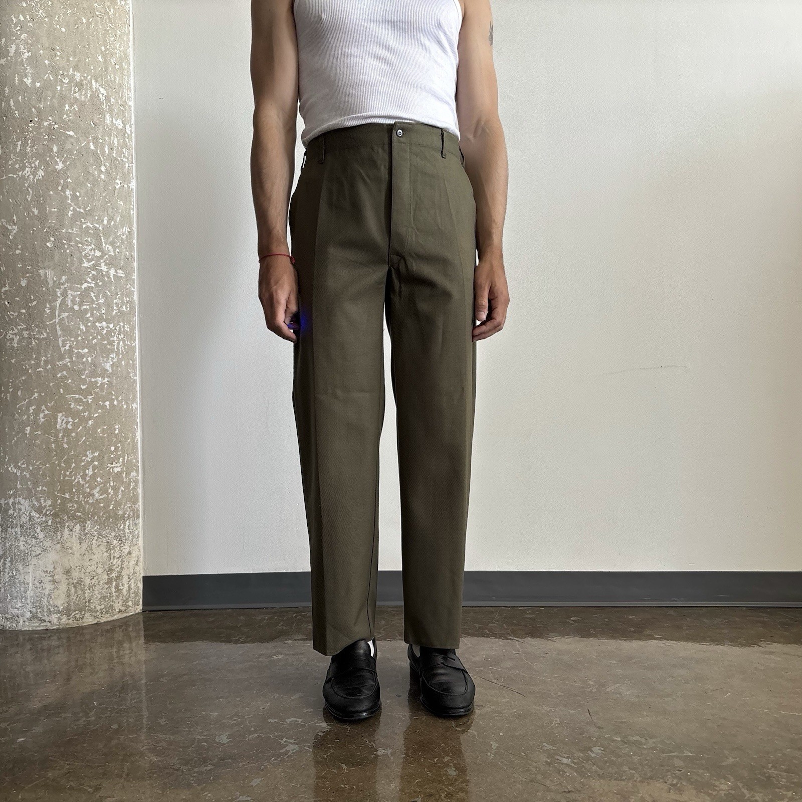 90s Vintage Greek Army Olive Drab Green Wool Straight Field Pants Trousers